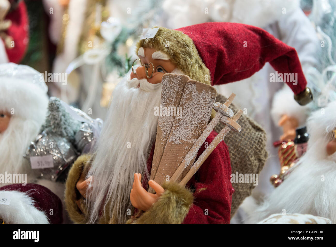 A colourful display of Christmas decorations on sale at the Christmas