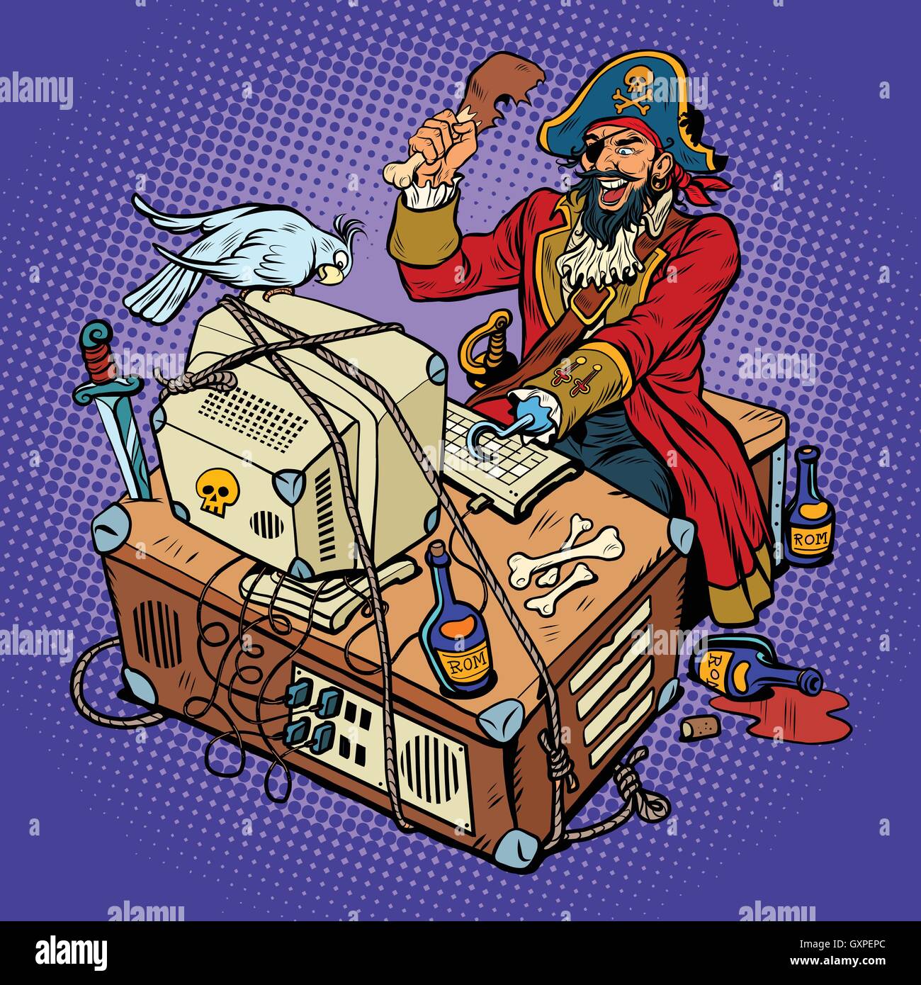 Software piracy, the hacker captain Stock Vector