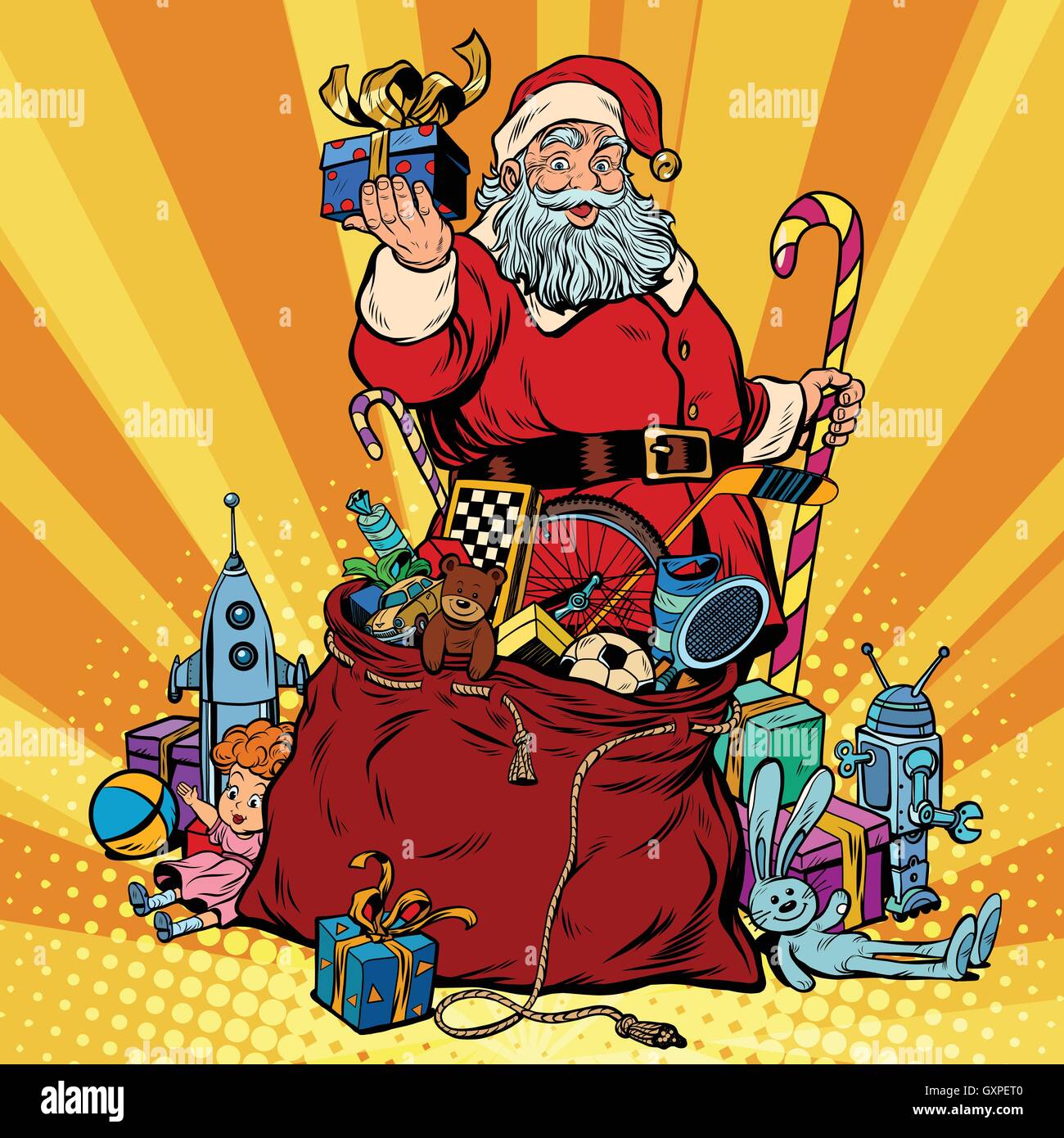 Santa Claus with bag of gifts. Christmas and New year Stock Vector