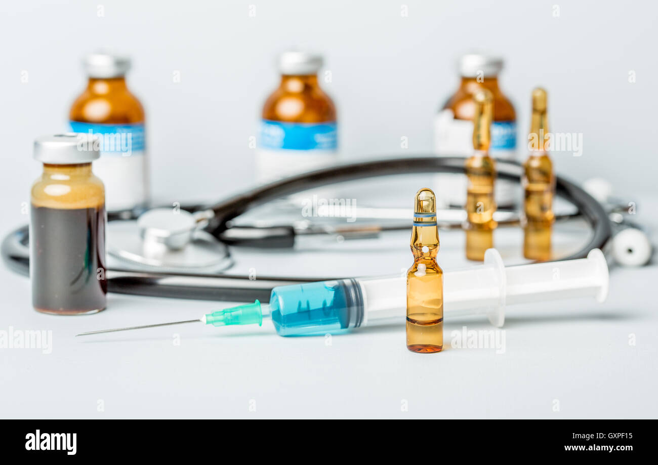 syringes with ampules of drugs Stock Photo Alamy