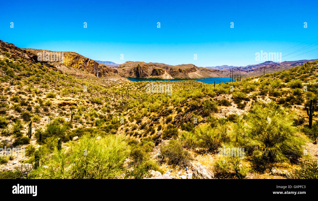 Canyon Lake and the Desert Landscape of Tonto National Forest along the Apache Trail in Arizona