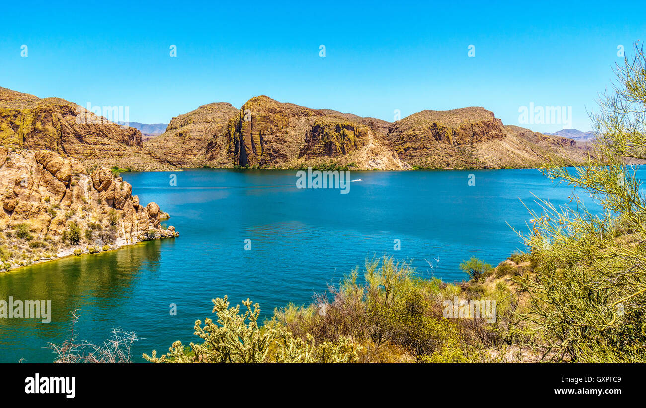 Canyon Lake and the Desert Landscape of Tonto National Forest along the Apache Trail in Arizona