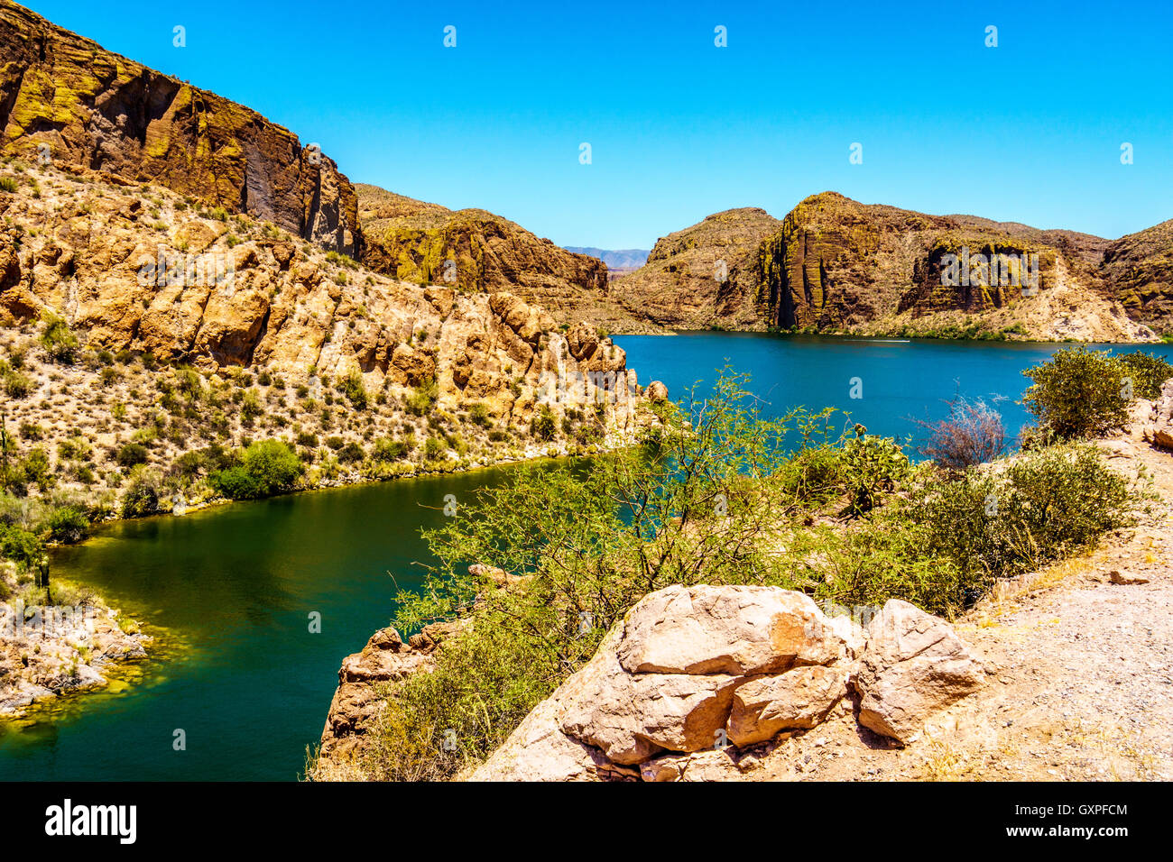 Canyon Lake and the Desert Landscape of Tonto National Forest along the Apache Trail in Arizona