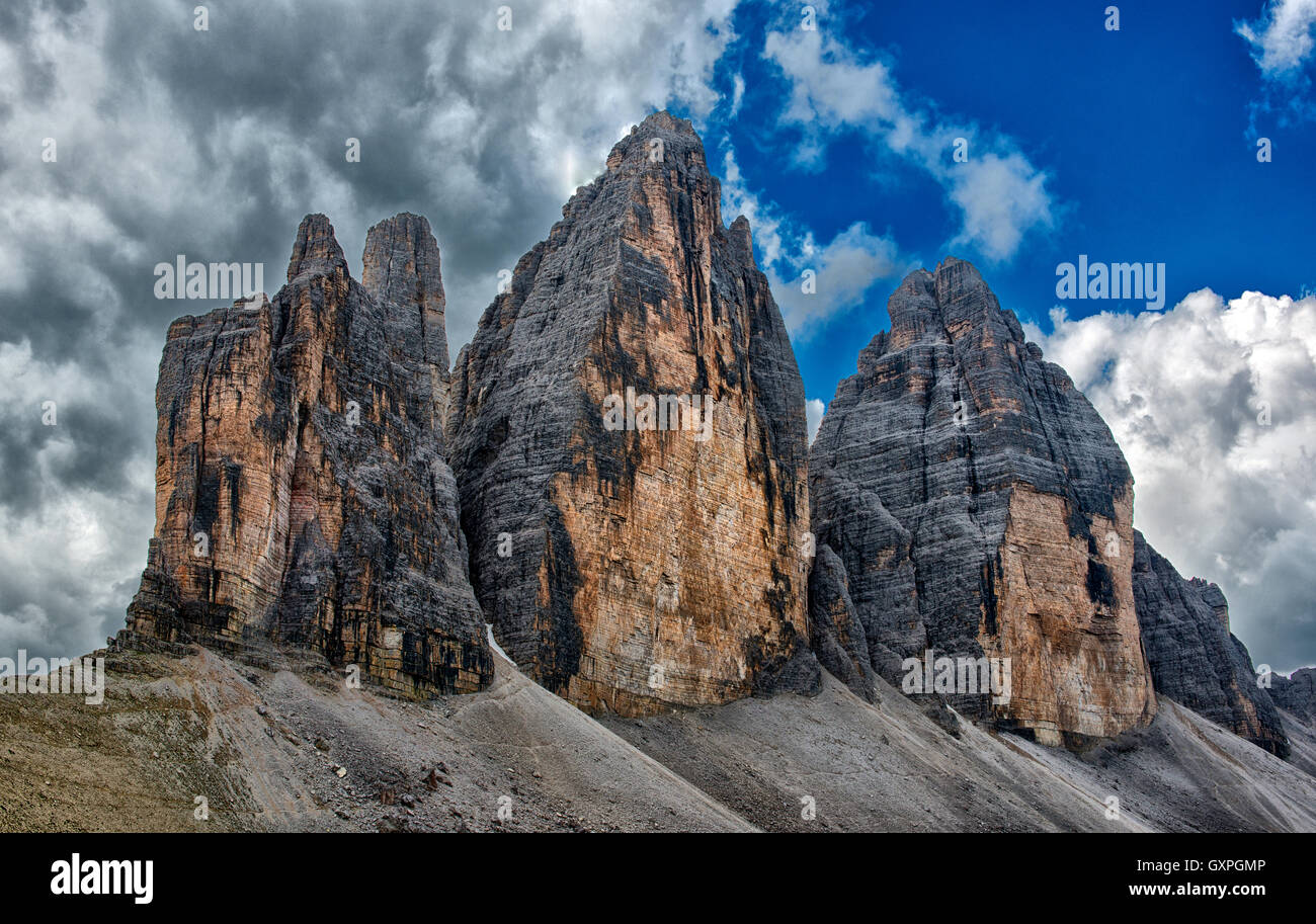 Landscape of Drei zinnen park - (Parco Tre Cime di Lavaredo) (Sesto dolomites) - Dolomites - Mountains - Italy Stock Photo