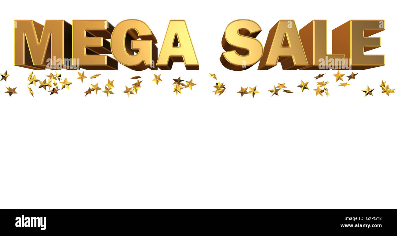 bibliotheek Visser auteursrechten Mega Sale reflective Gold 3d text, logo with gold floating stars Stock  Photo - Alamy