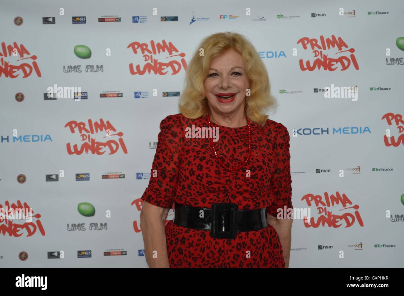Naples, Italy. 16th Sep, 2016. Sandra Milo, during the Presentation to  press of "Prima di lunedì", new movie directed by Massimo Cappelli with the  other casts Vincenzo Salemme, FabioTroiano, Andrea Di Maria,