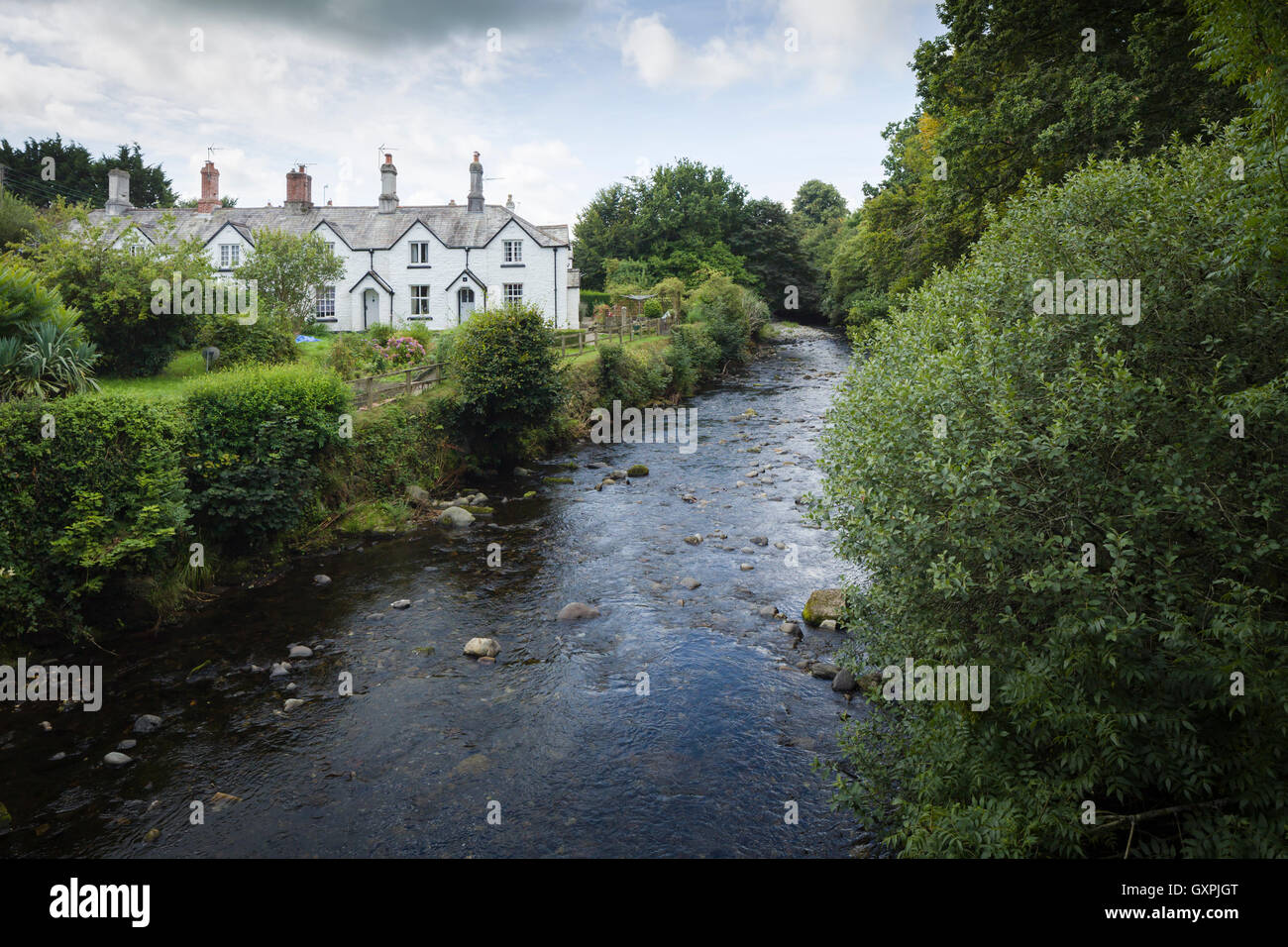 Victorian miners' cottages on the Duke of Bedford's estate, Tavistock, Devon, overlooking the