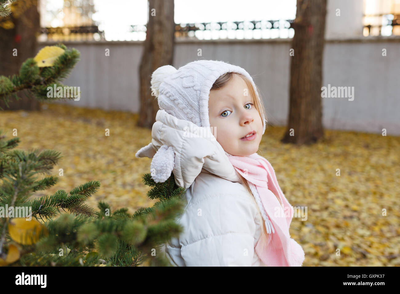 Portrait of a cute little girl in autumn park Stock Photo - Alamy