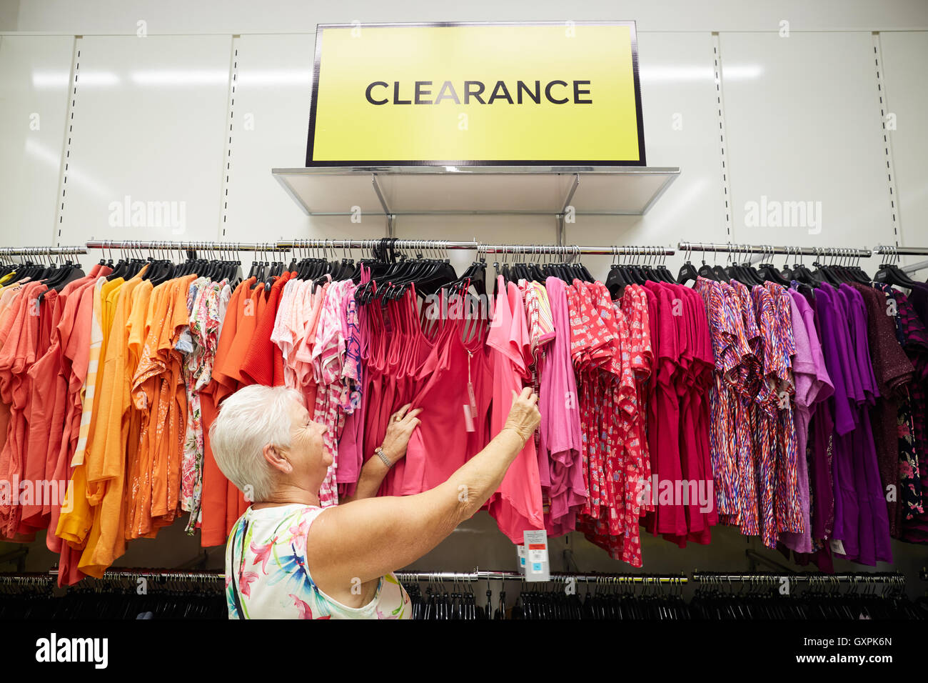 Interior view of people rummaging through the clearance department at outlet Marks and Spencer Lowry store in Salford Quays MediacityUK Manchester, Stock Photo