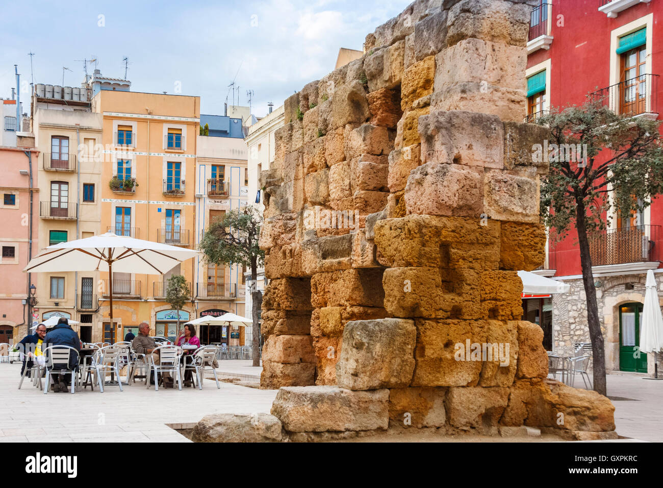 Roman ruins in la plaza del forum, Tarragona, Catalonia, Spain Stock