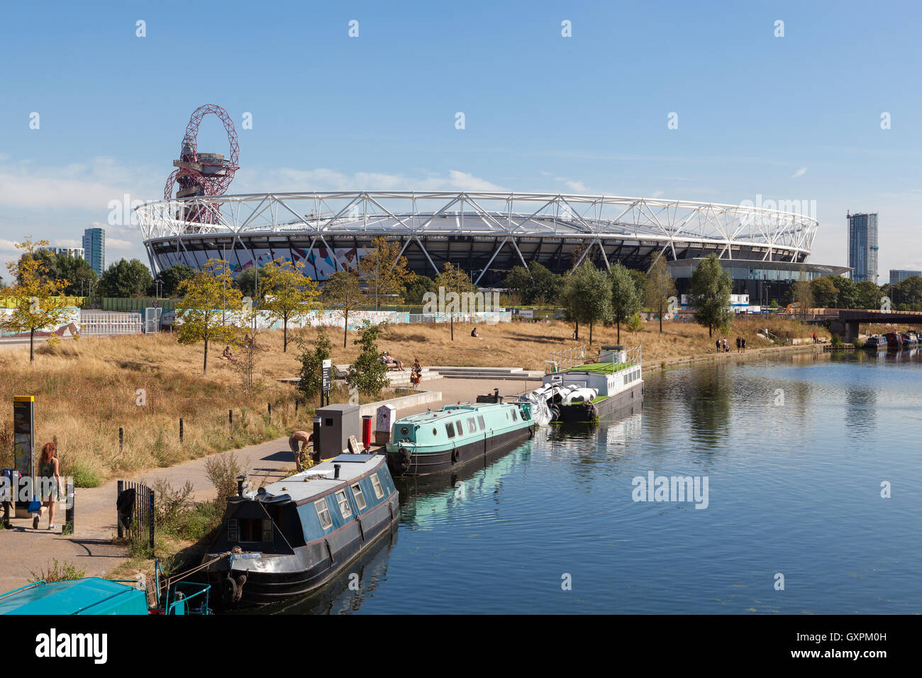 View of the former Olympic Stadium in London. It re-opened in July 2016 as the home of West Ham United Football Club. Stock Photo