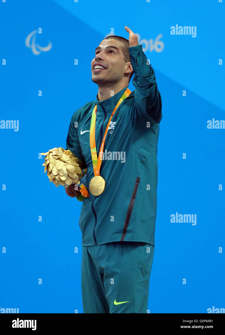 Brazil’s Daniel Dias celebrates gold in the Men’s 50m Backstroke - S5