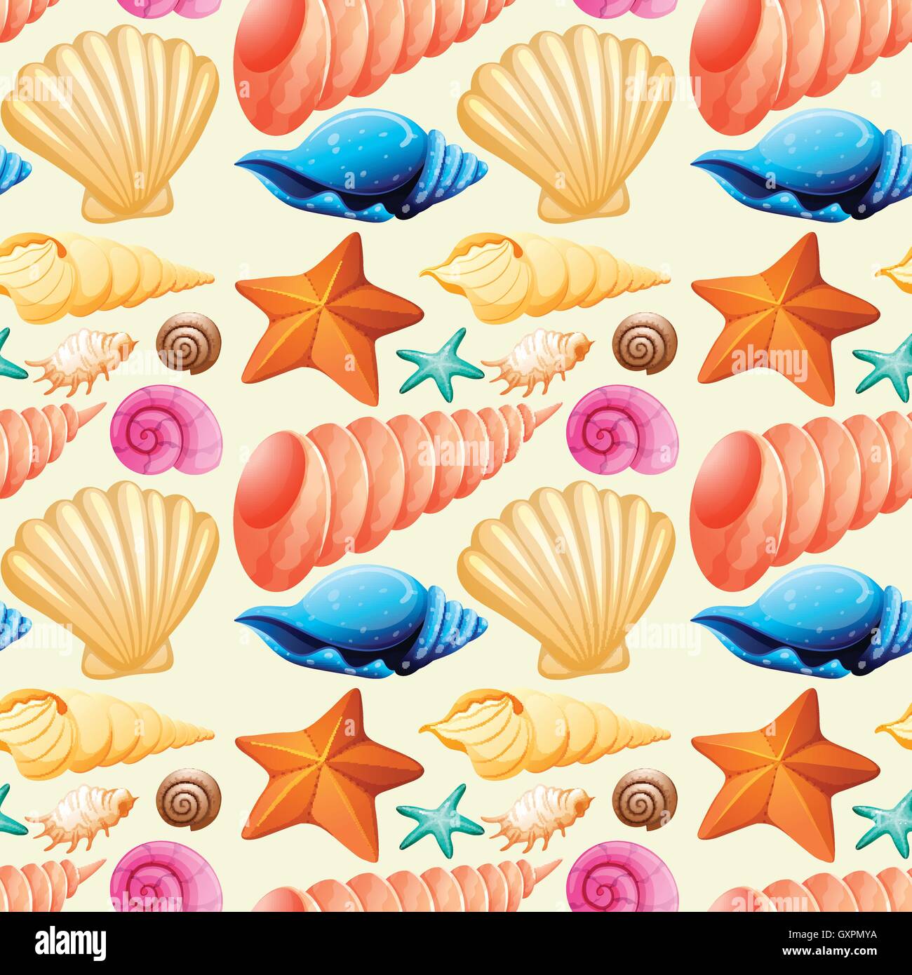 Seamless background with seashells and starfish illustration Stock ...