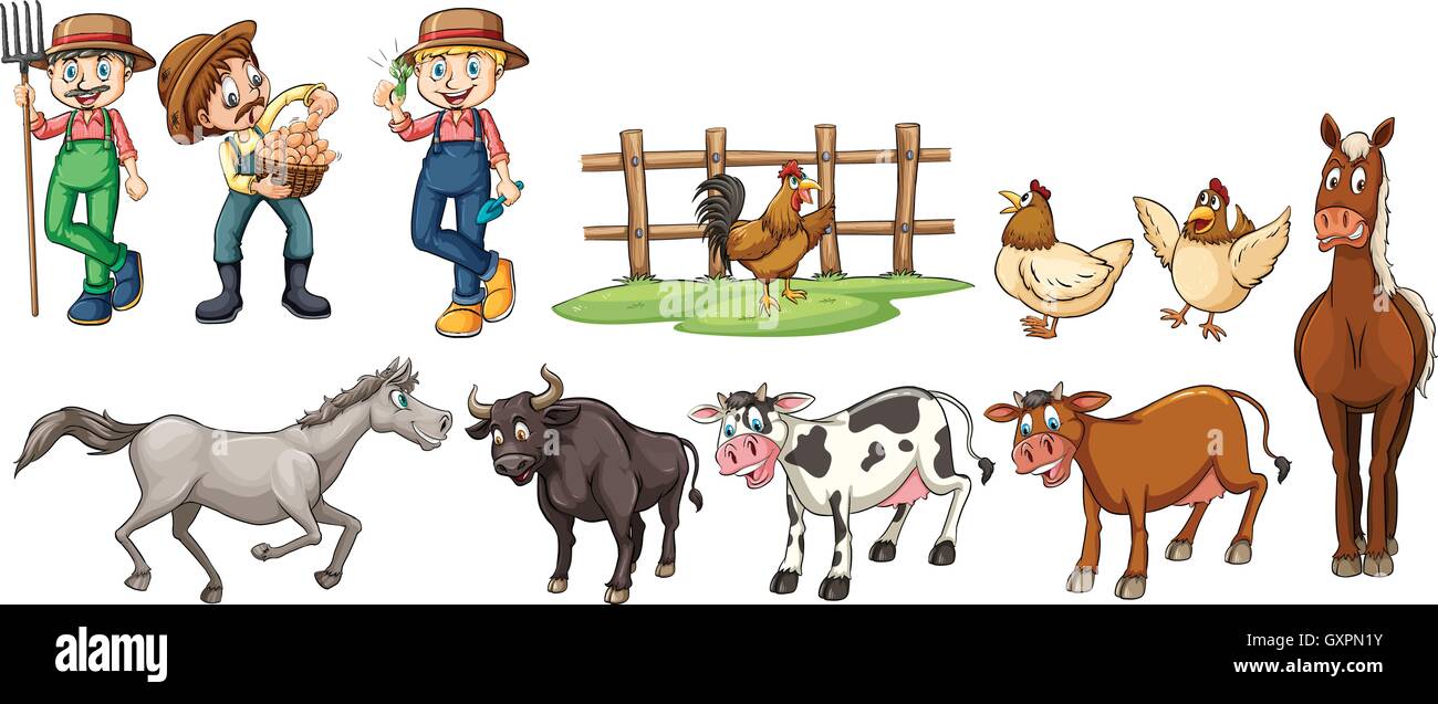 Farmers and farm animals set illustration Stock Vector Image & Art - Alamy
