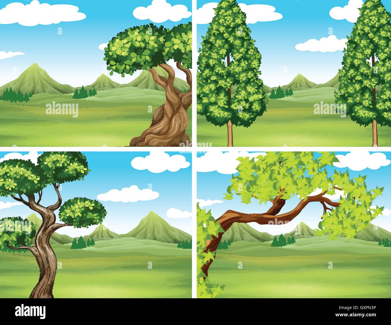 Scene with green grass and mountains illustration Stock Vector Image ...