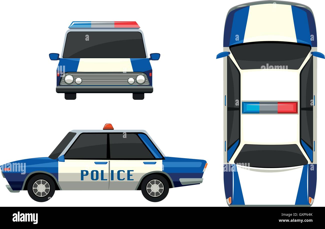 Police car in three different angles illustration Stock Vector