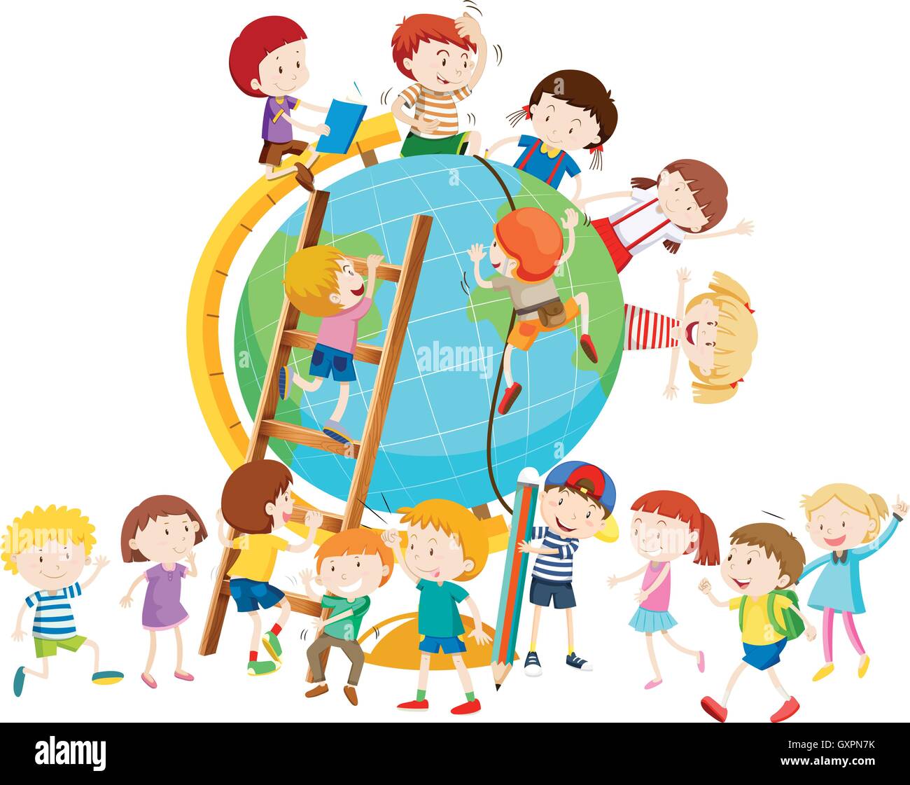 Lots of children around the globe illustration Stock Vector Image & Art ...