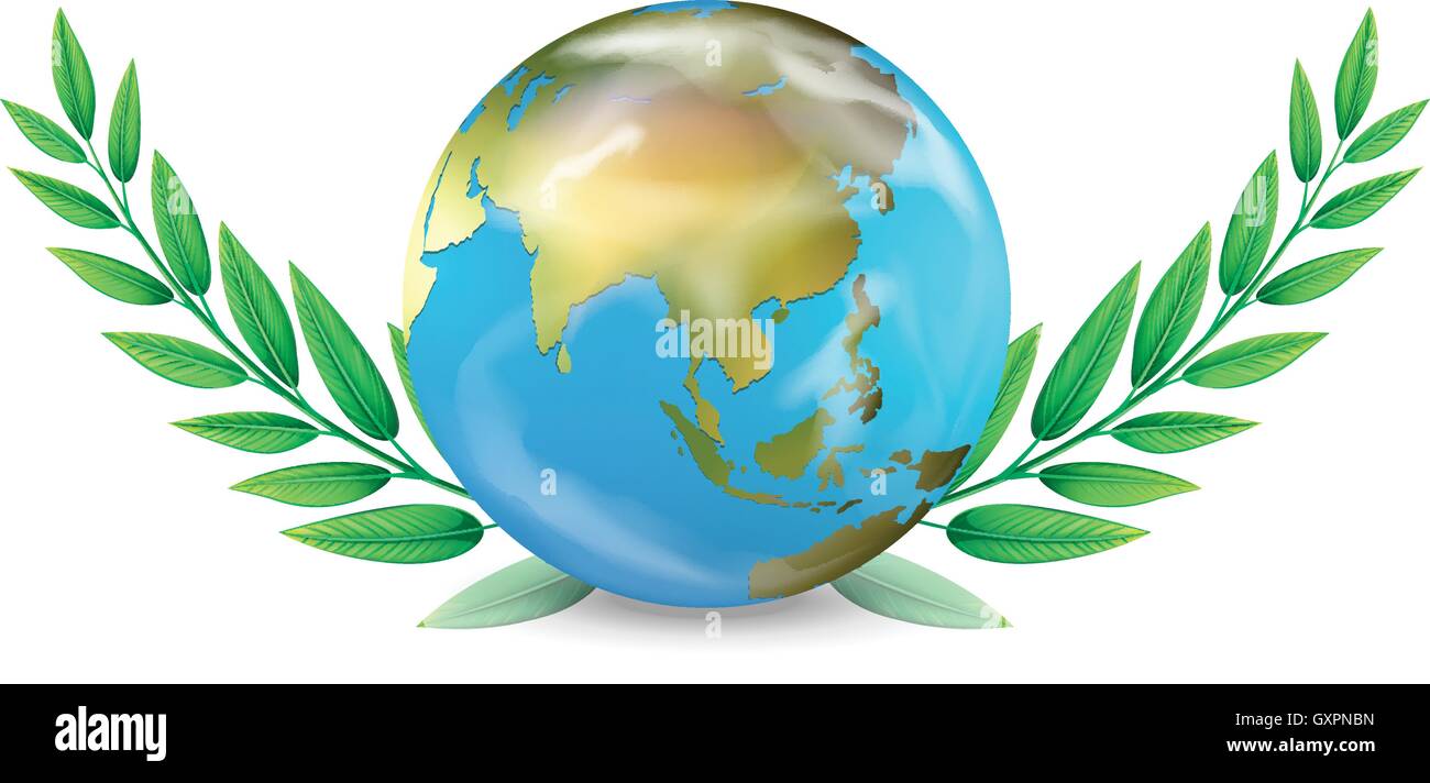Earth and leaves on white background illustration Stock Vector Image ...