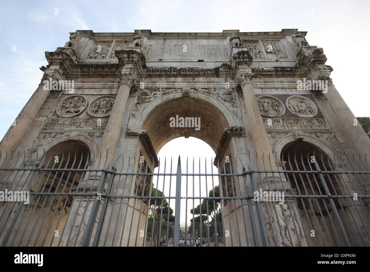 wide angle shot of The famous Arch of Costantin, Arco di Costantino Roma, Rome, Italy, travel Stock Photo