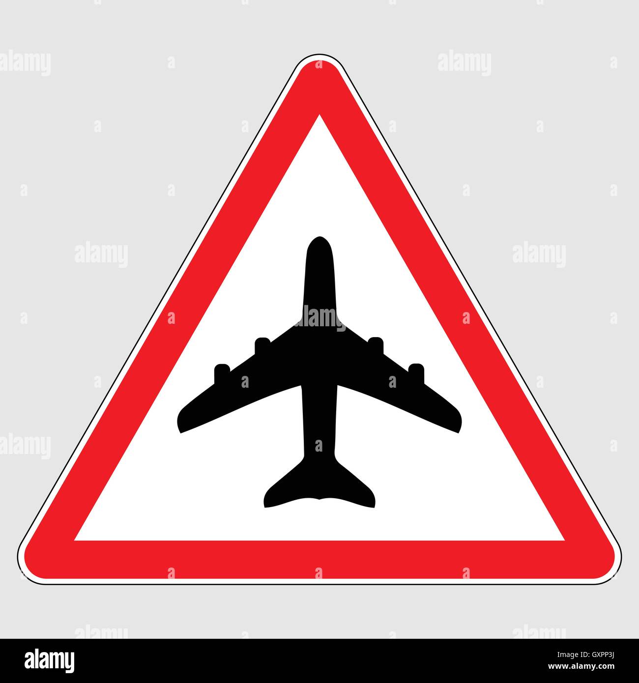 Airport warning sign, red triangle airport traffic sign, airplane traffic sign, vector illustration. Stock Vector