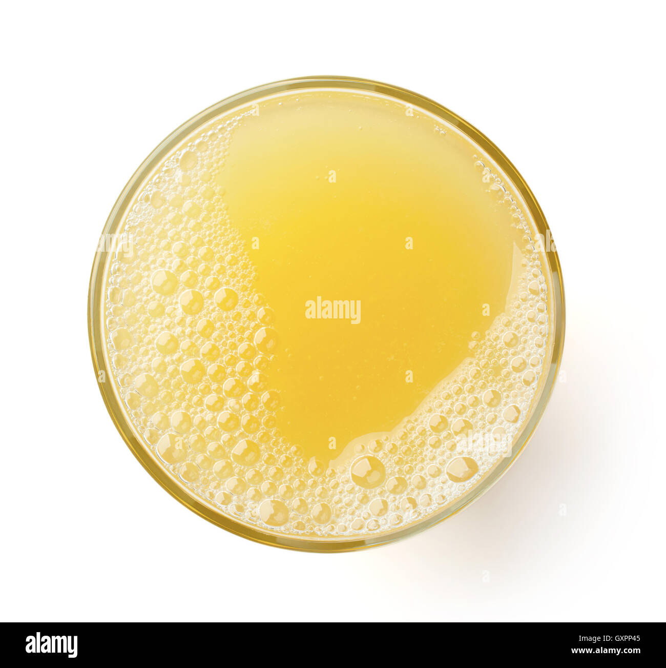 glass of fresh pineapple juice isolated on white background, top view ...
