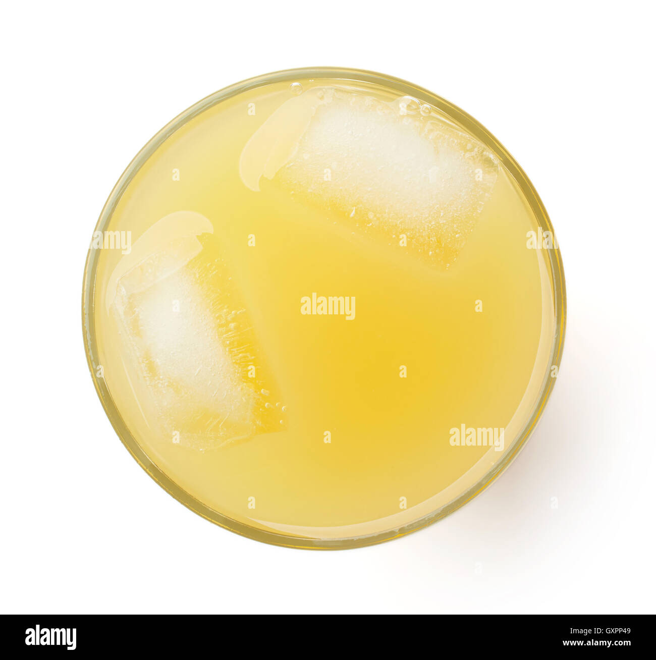 glass of fresh pineapple juice isolated on white background, top view ...
