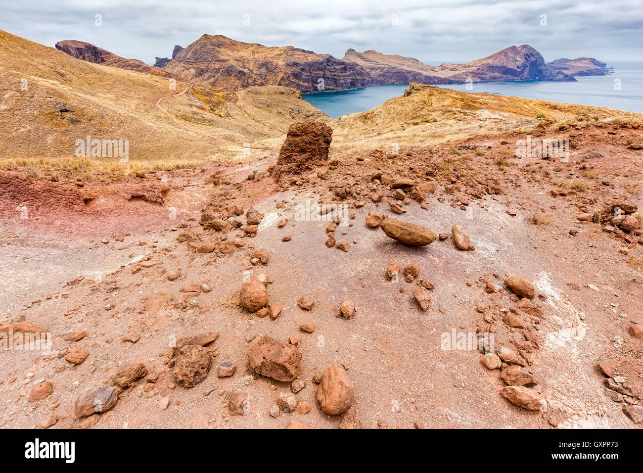 Moonscape lunar landscape with rocks on island Madeira in Portugal Stock Photo