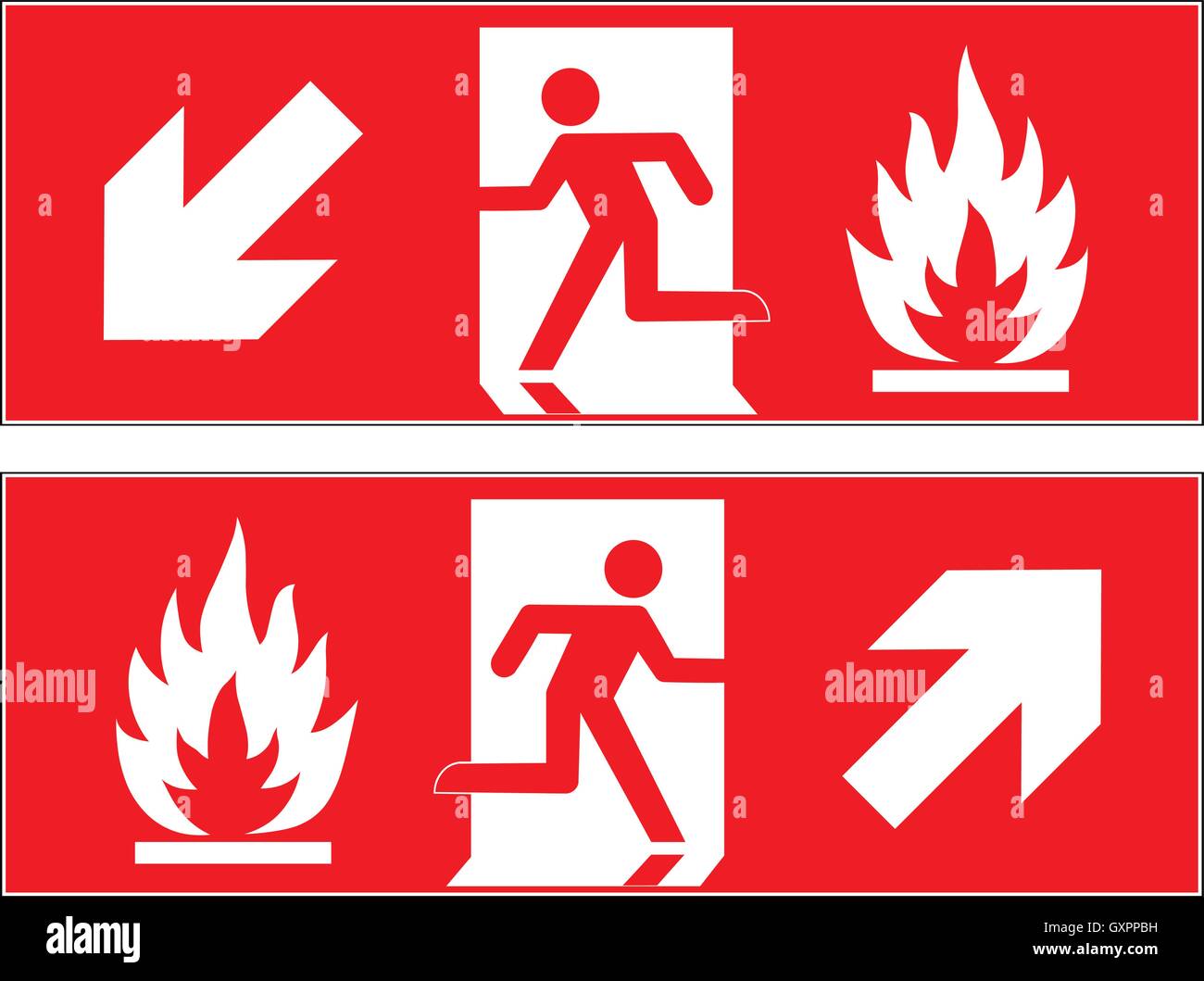 Emergency fire exit downward left, emergency fire exit upward right ...