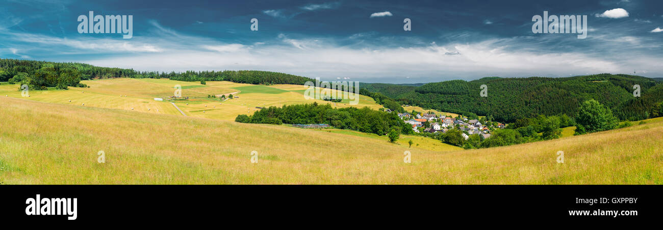 Panorama, Panoramic View Of Rural Landscape In Germany. Village Stock Photo