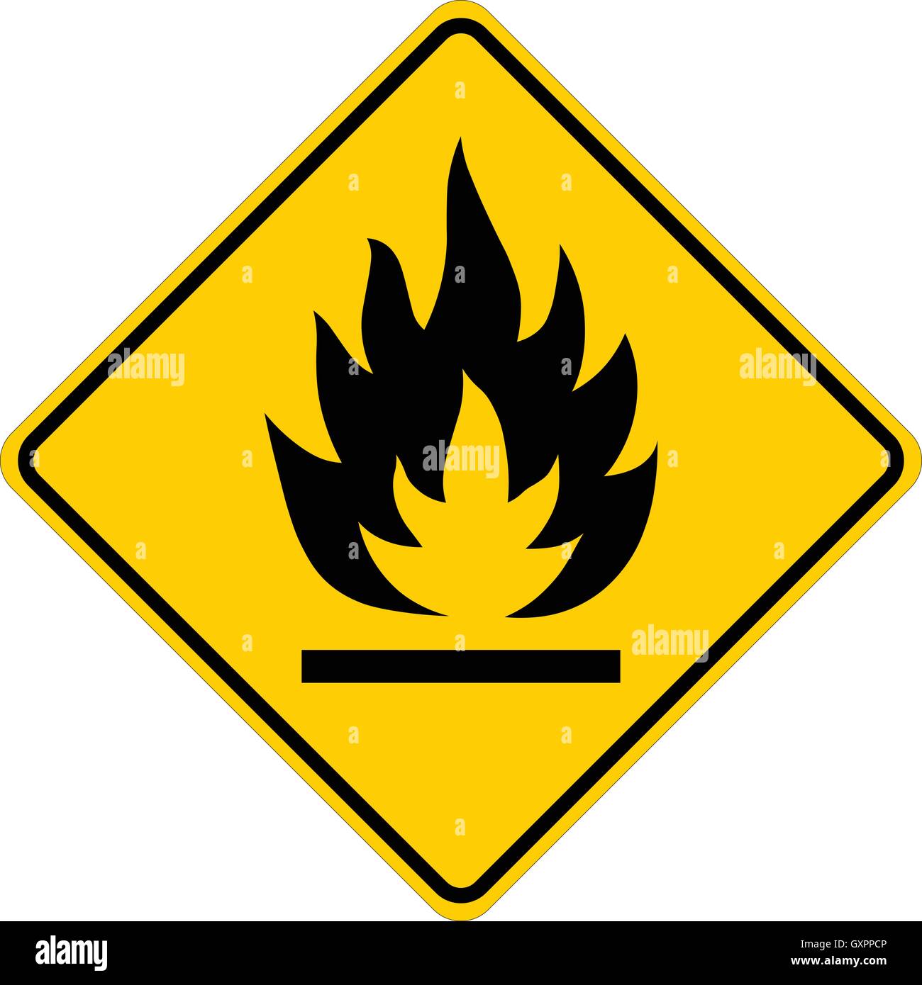 Flammable yellow square warning sign, isolated vector illustration. Stock Vector