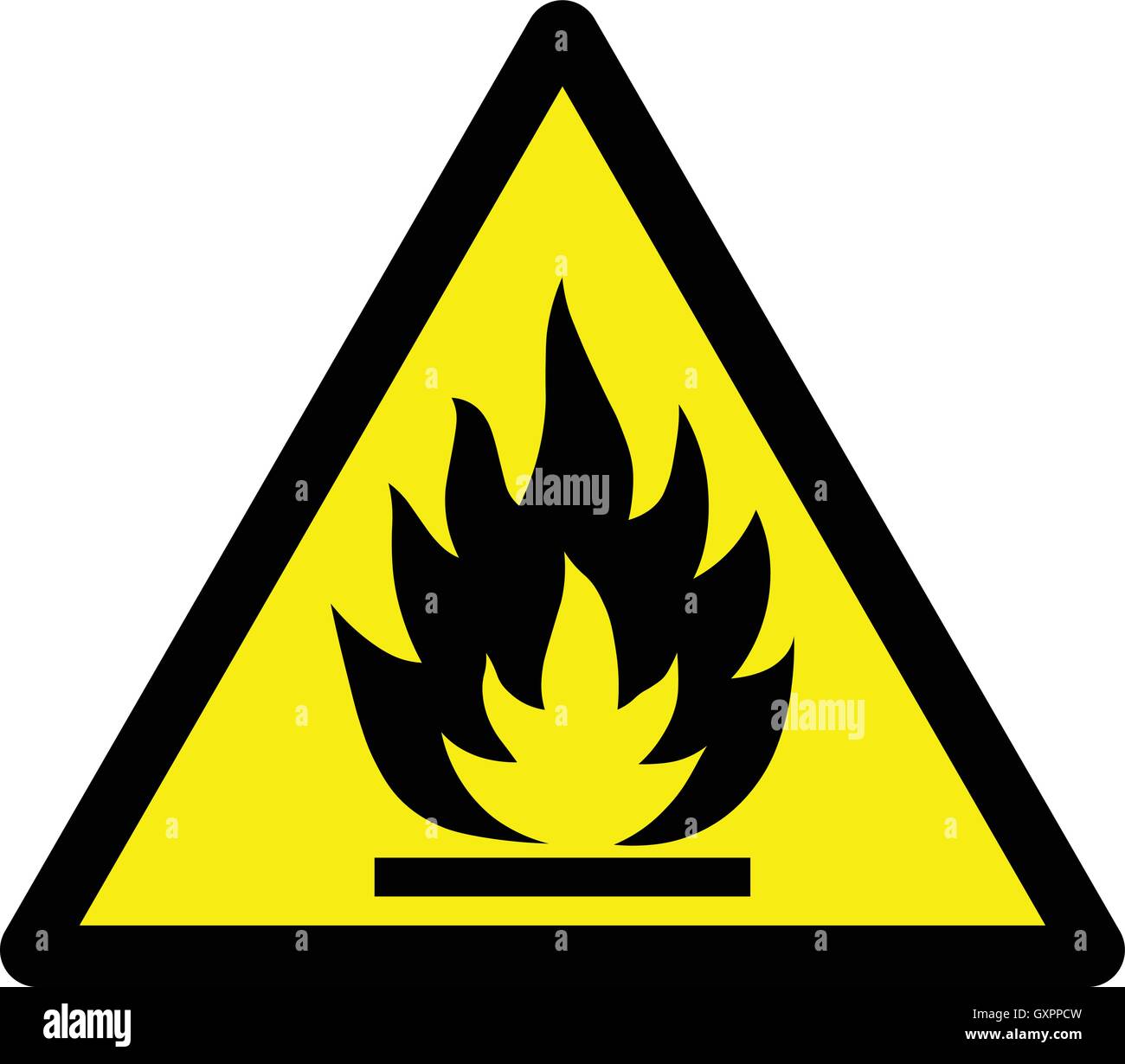 Flammable yellow triangle warning sign, isolated vector illustration. Stock Vector