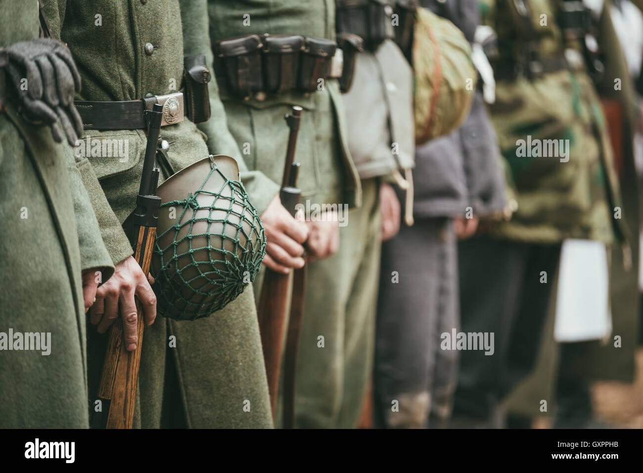 Close Up Of German Military Ammunition Of A German Soldier. Unidentified Re-enactors Dressed As World War Ii German Soldiers Sta Stock Photo