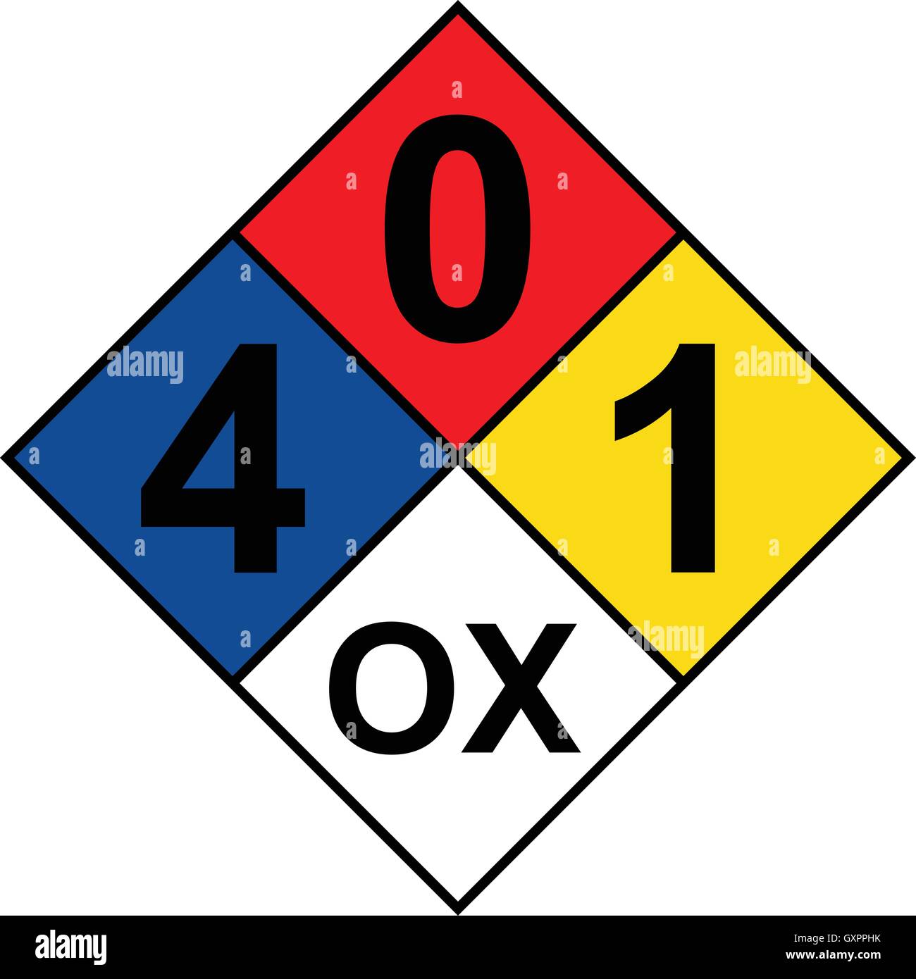 NFPA 704 diamond 401-OX sign, vector illustration. Stock Vector