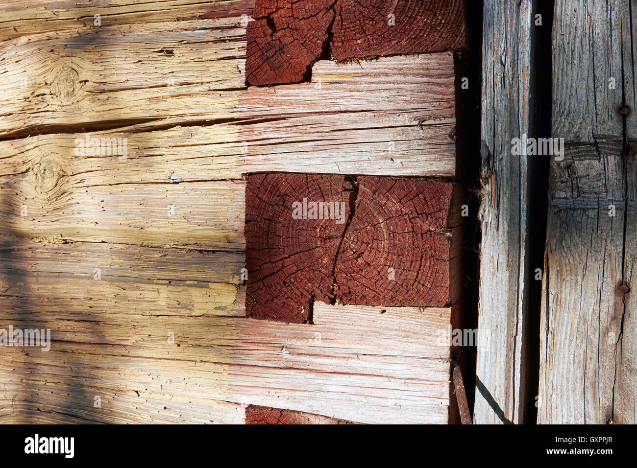 tooth-edge joint in an old log house corner, Finland Stock Photo