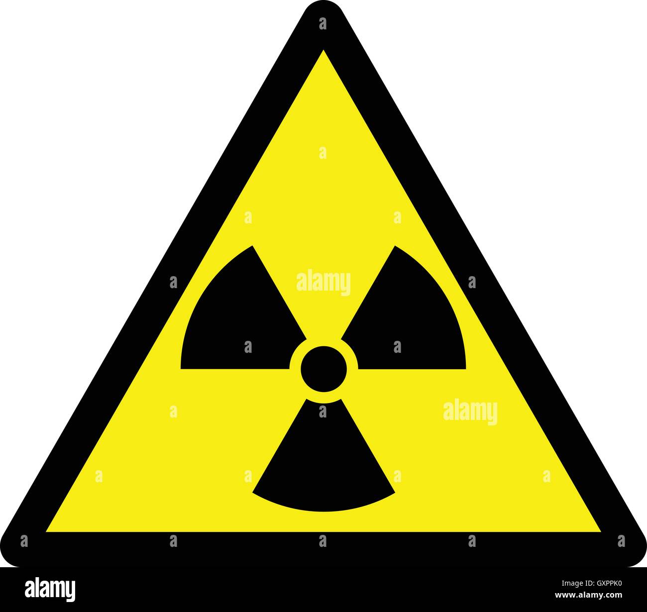 Radioactive material warning sign, yellow triangular warning sign with