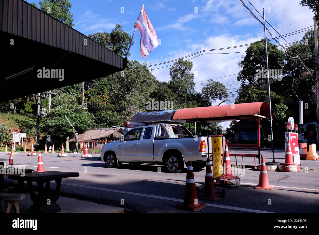 Police checkpoint on the road from Cheng Mai to Pai in northern ...