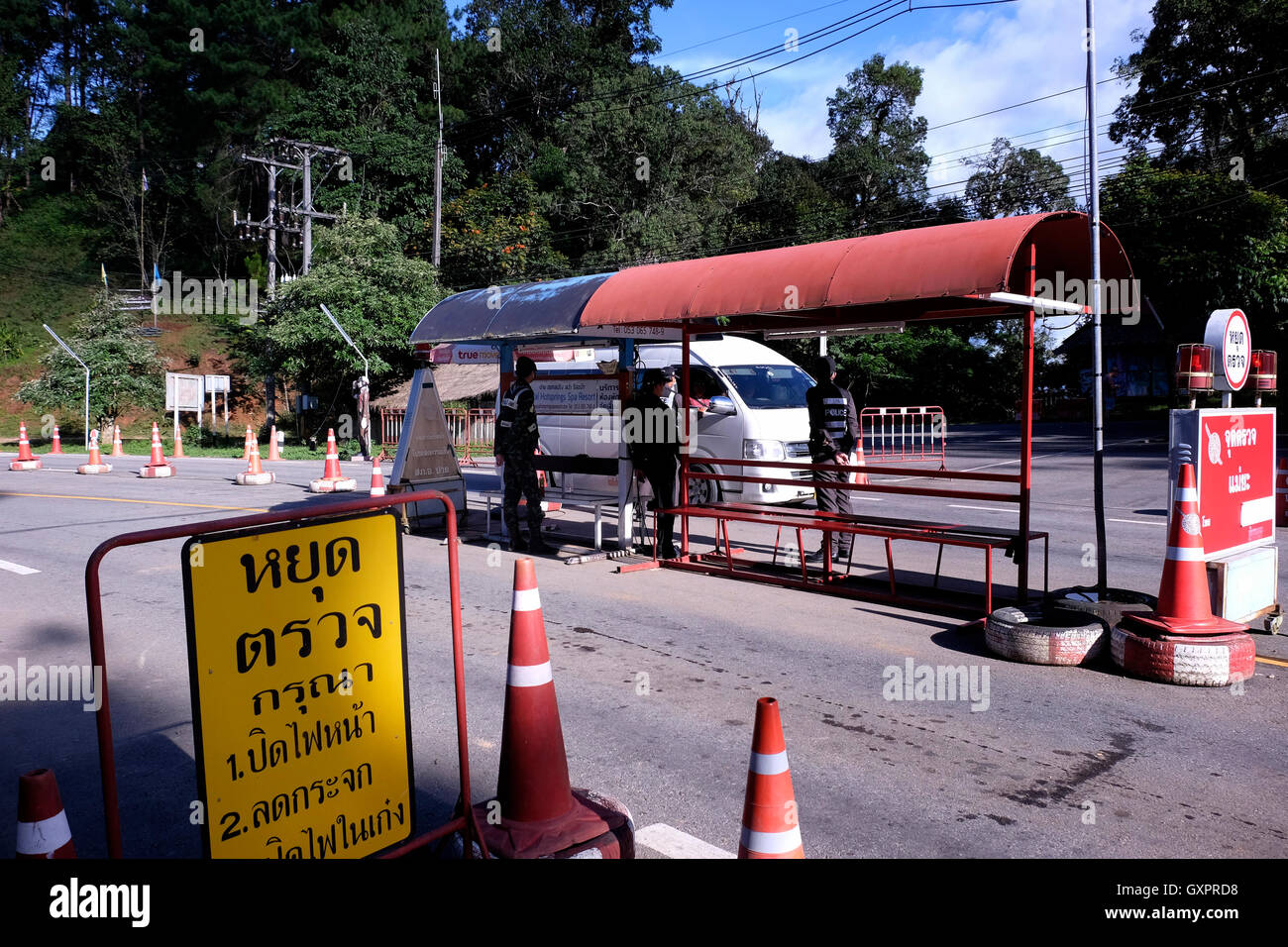 Police checkpoint on the road from Cheng Mai to Pai in northern ...
