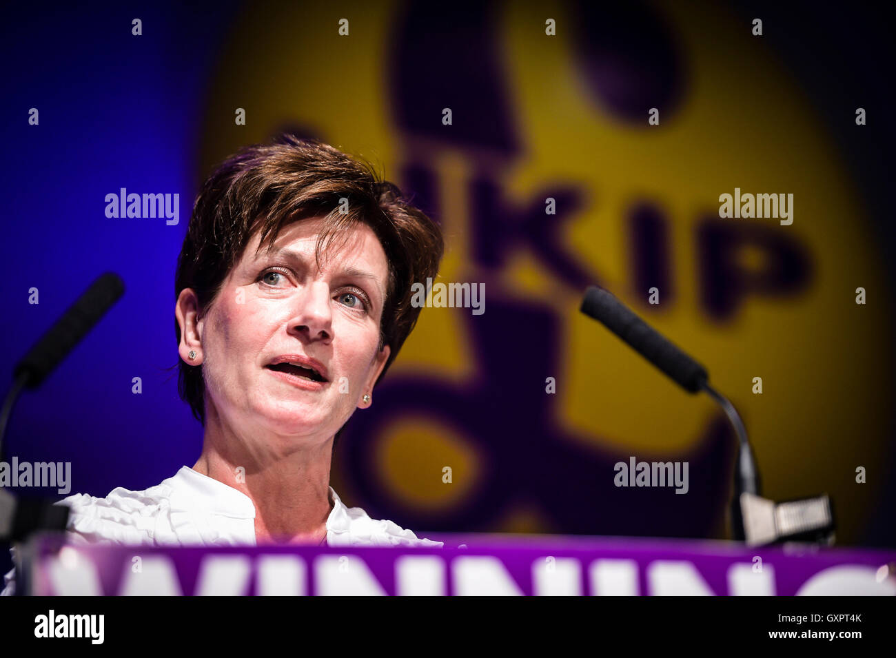 Ukip leader Diane James introduces Douglas Carswell (not pictured) before he addressees the Ukip conference in Bournemouth. Stock Photo