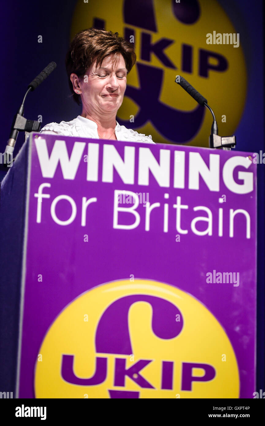 Ukip leader Diane James introduces Douglas Carswell (not pictured) before he addressees the Ukip conference in Bournemouth. Stock Photo