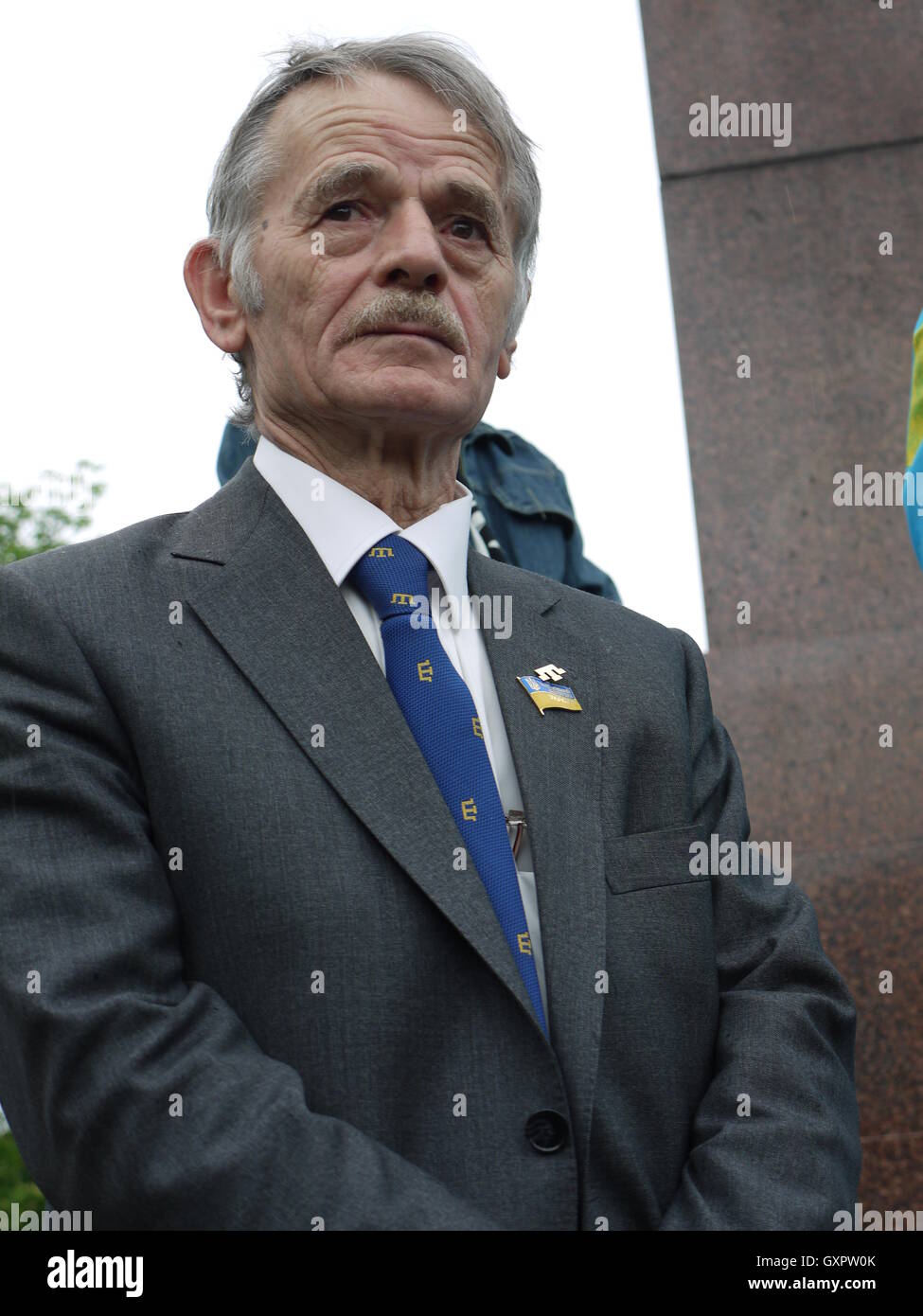 Mustafa Dzhemilev, leader of Crimean Tatars, attends in Kiev to a ceremony for remembrance for mass deportation of 1944 Stock Photo
