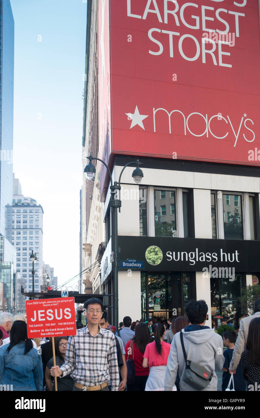 Propagandy for religion at Time Square, Manhattan, New York Stock Photo