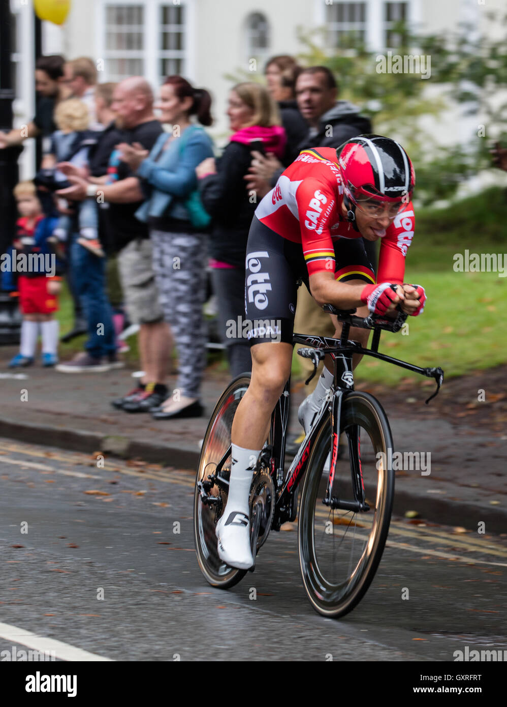 Rider in a time trial stage of the Tour of Britain cycle race in Bristol UK September 2016 Stock Photo