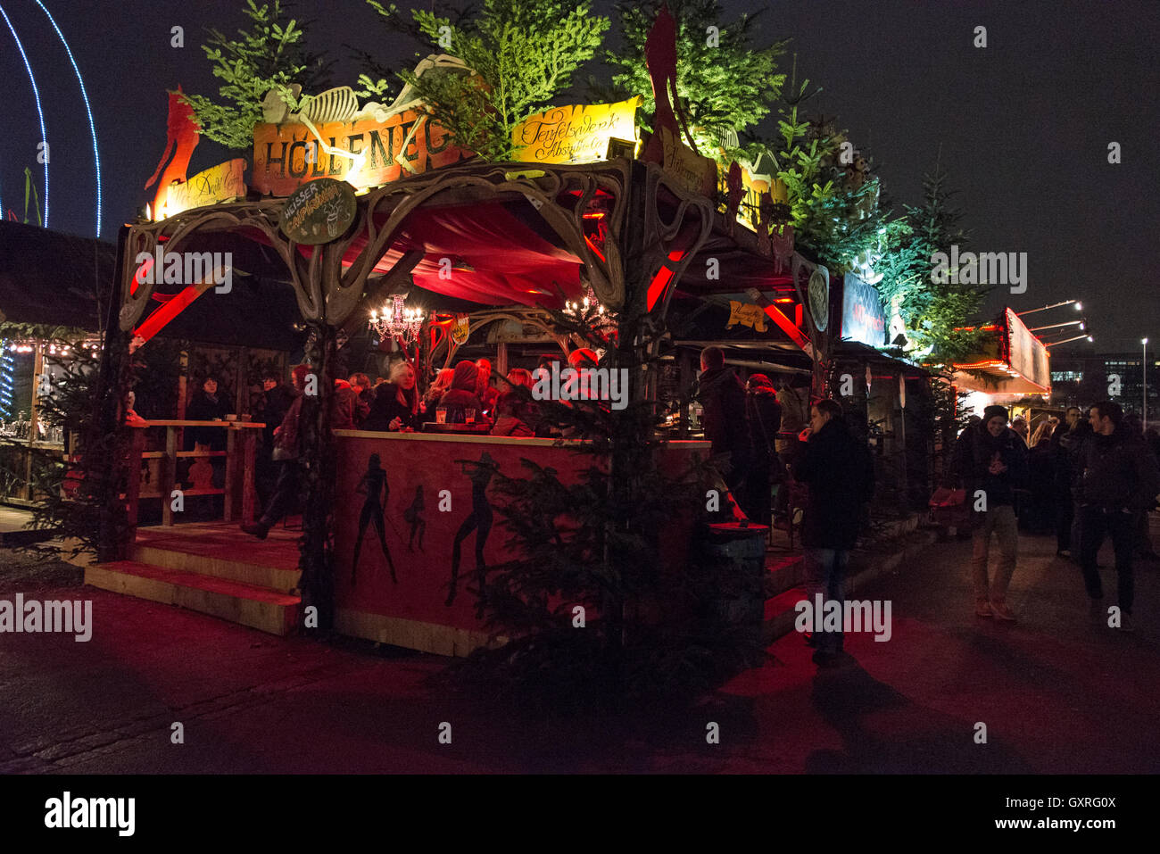 A Gluwein bar at the Tollwood Winter Festival on Theresienwiese in Munich Germany, Stock Photo