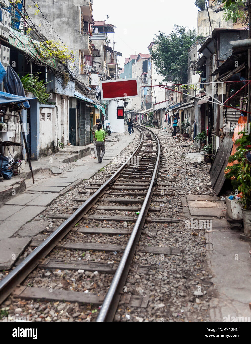 Railroad in Hanoi city, Vietnam Stock Photo