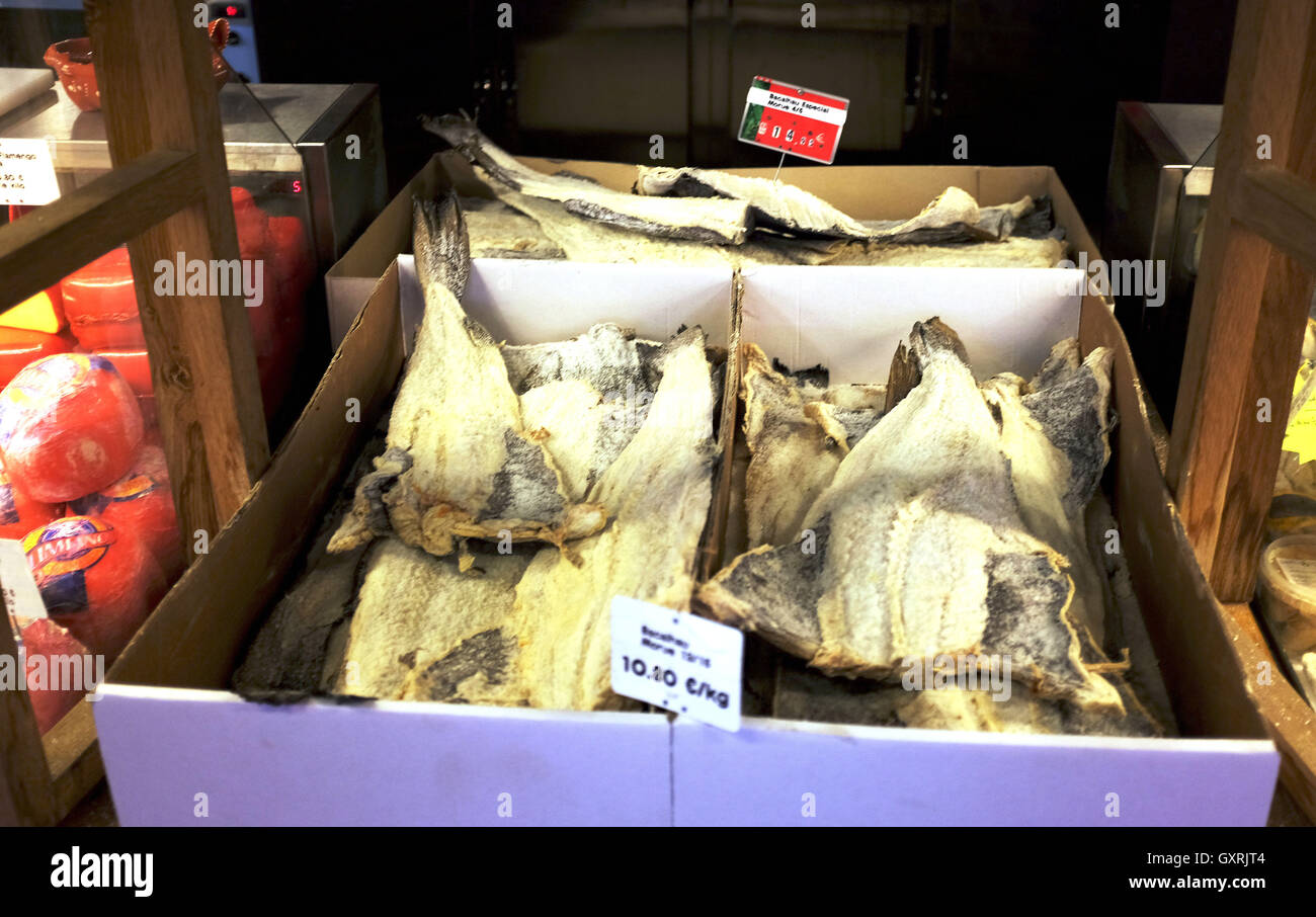 Salt cod for sale at Marche des Capucins Market in Bordeaux France Stock Photo