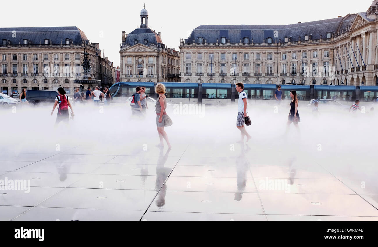 Place de la Bourse Bordeaux le Miroir d'Eau (Mirror of Water) by Corajoud Stock Photo