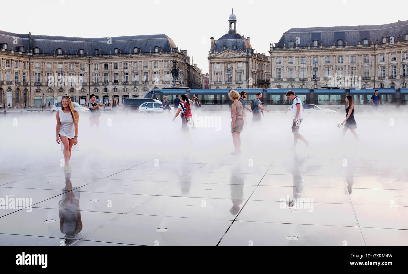 Place de la Bourse Bordeaux le Miroir d'Eau (Mirror of Water) by Corajoud Stock Photo