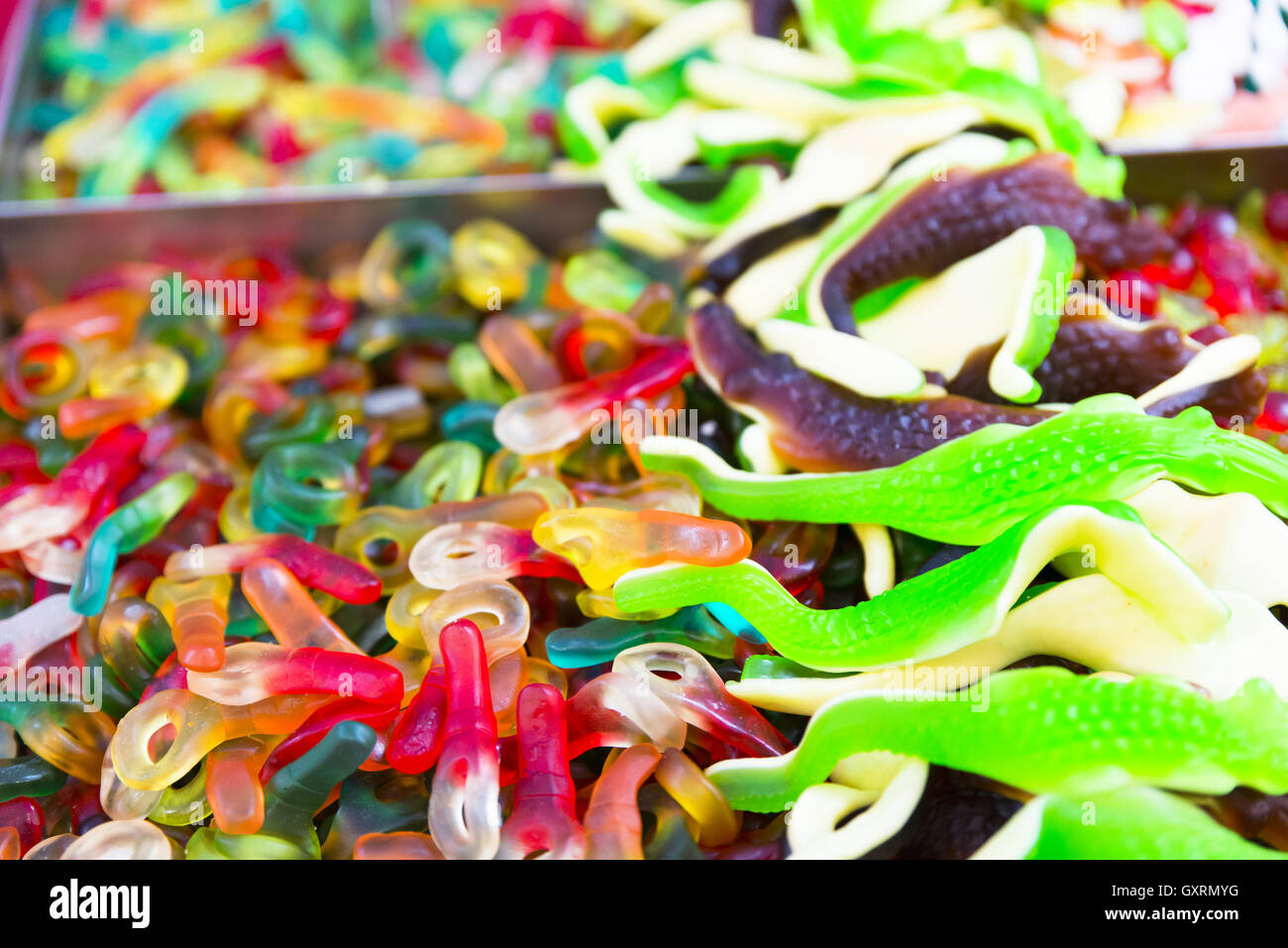 containers filled with marshmallows Stock Photo