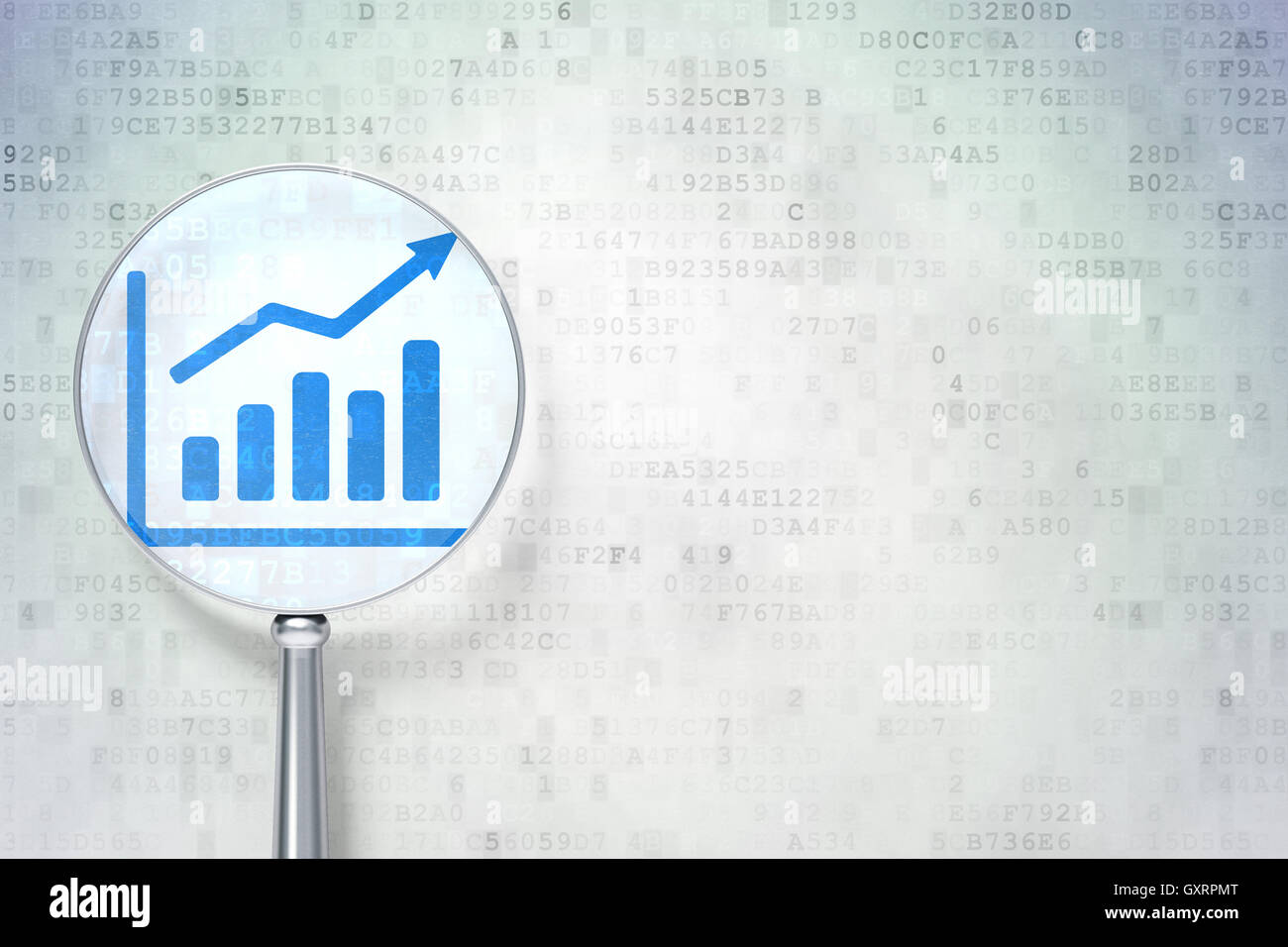 News concept: Growth Graph with optical glass on digital background ...