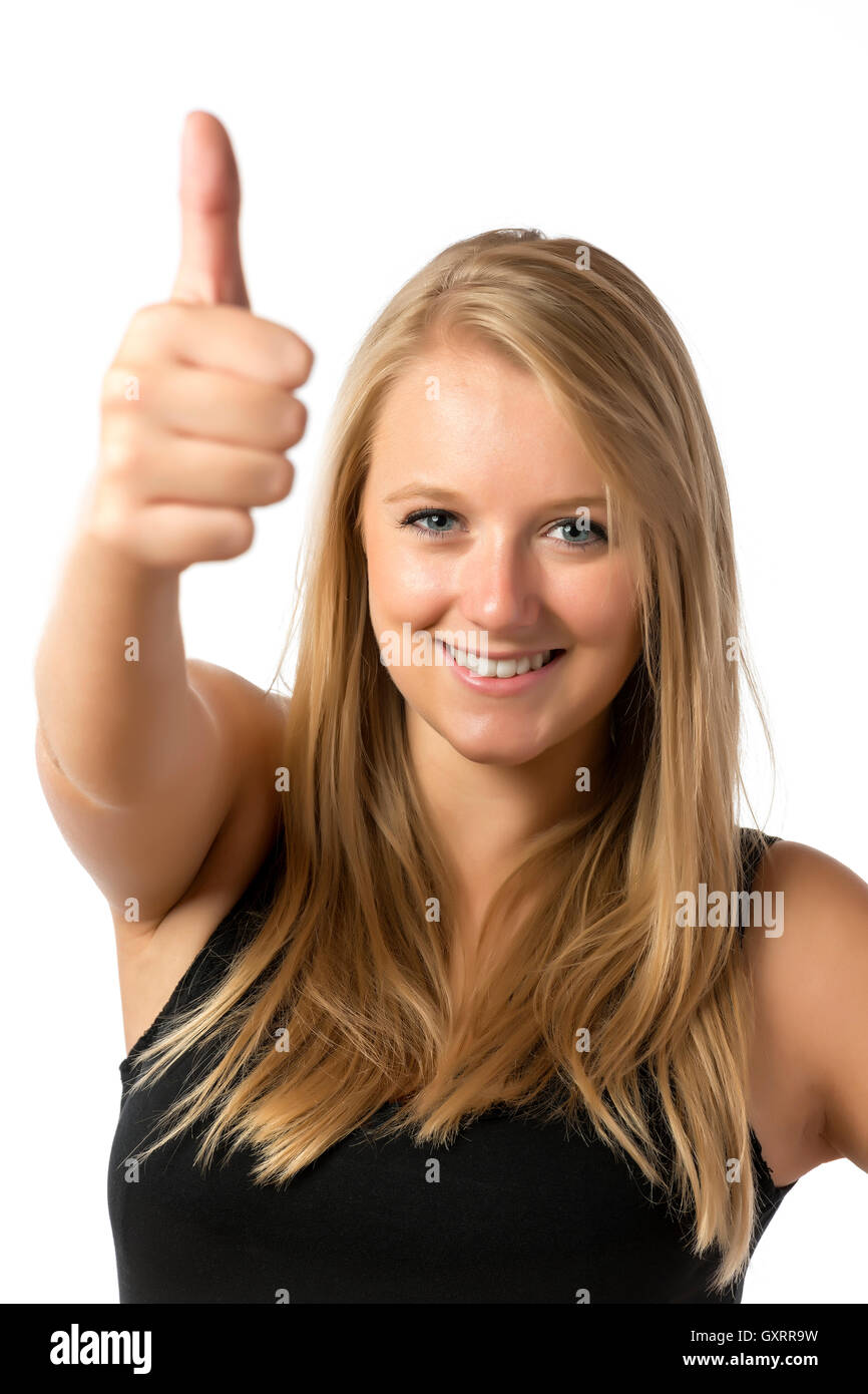 Girl with thumb up Stock Photo - Alamy